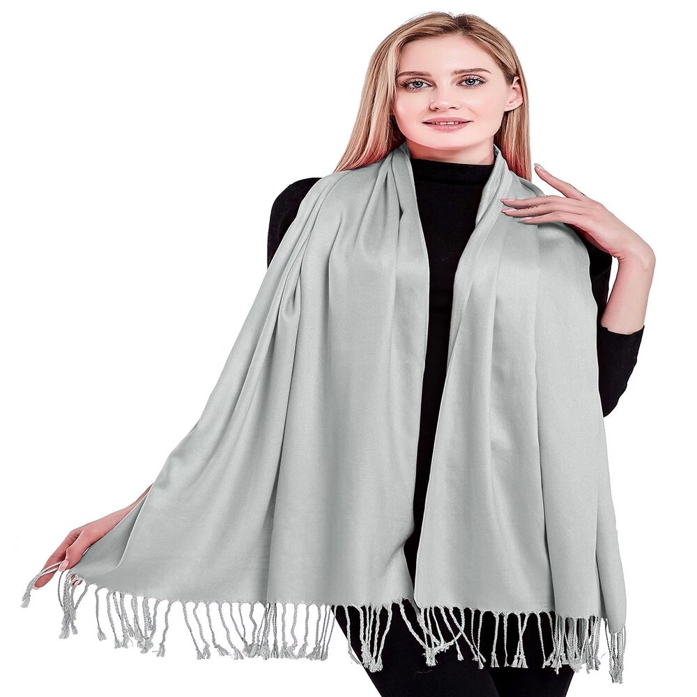 7293 Light Grey Silver Grey Solid Color Tassels D… - image 5